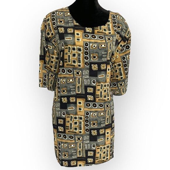 K.C. Studio Women's Multicolored Blouse Plus Size 2X Keyhole Geometric Print Top - Picture 1 of 9